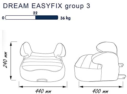 Rialzo per seggiolino per bambini NANIA DREAM EASYFIX gruppo 3 (22-36kg) - produzione francese 100% - protezioni laterali - Silver