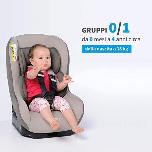 Foppapedretti Go! Evolution, Seggiolino auto Gruppo 0/1 (0-18 Kg) per Bambini dalla Nascita Fino a 4 Anni Circa, Carbon
