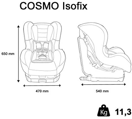 nania Seggiolino Auto ISOFIX Cosmo - Gruppo 0/1 (0-18kg) - Produzione Francese 100% - Protezioni Laterali - Silver