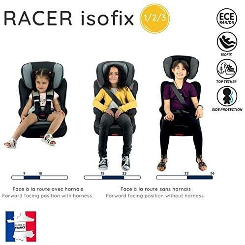 Seggiolino auto NANIA ISOFIX RACER- Gruppo 1/2/3 (9-36kg) con sedile inclinabile - produzione francese 100% - protezioni laterali