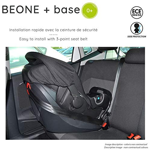 nania Seggiolino Auto BEONE + Base - Gruppo 0+ (0-13kg) - Produzione Francese 100% - Protezioni Laterali - 4 Stelle Test tcs - Luxe Rouge