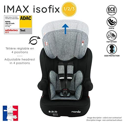 nania Seggiolino Auto IMAX ISOFIX - Gruppo 1/2/3 (9-36kg) - Produzione Francese 100% - Protezioni Laterali e poggiatesta Regolabile - Luxe Gris