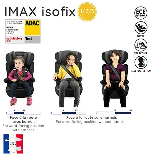 nania Seggiolino Auto IMAX ISOFIX - Gruppo 1/2/3 (9-36kg) - Produzione Francese 100% - Protezioni Laterali e poggiatesta Regolabile - Luxe Gris