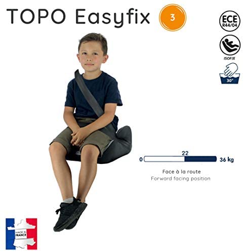 Rialzo per seggiolino per bambini NANIA TOPO EASYFIX gruppo 3 (22-36kg) - produzione francese 100% - protezioni laterali - Silver
