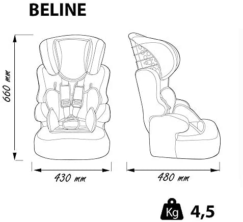 Mycarsit Beline - Seggiolino auto gruppo 1/2/3 Skyline, colore: Nero