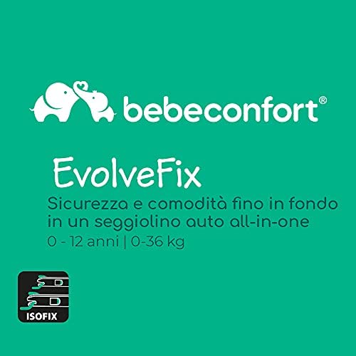 Bebe Confort EvolveFix Seggiolino auto 0-36 kg isofix girevole a 360°, Gruppo 0/1/2/3 dalla nascita a 12 anni, Reclinabile ed Evolutivo, Nero (Night Black)