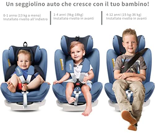 LETTAS Seggiolino auto gruppo 0+1/2/3 Fascia d'età: Bambini da 0 mesi a 12 anni - da 0 a 36 kg,reclinabile 4 posizioni - protezioni laterali - poggiatesta regolabili ECE R44/04