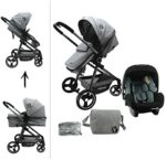 Passeggino combinato 3 in 1 - GIULIA - Seggiolino auto BEONE (grp 0+) consigliato 4 stelle ADAC - Borsa fasciatoio + parapioggia - Nania (grigio)