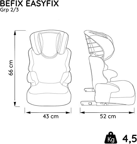 Seggiolino auto rialzo bambino BEFIX ISOFIX gruppo 2/3 (15-36kg) - 4 stelle ADAC - fabbricazione francese. senza cuscino. (vari1)