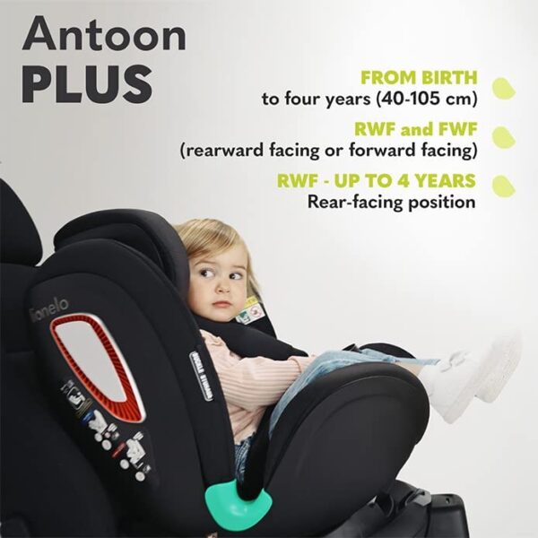 LIONELO Antoon PLUS Seggiolino auto Girevole a 360 gradi per neonato e bambini da 0 a 18 kg, ADAC, Isofix e piede di appoggio, Regolazioni, Cintura a 5 punti, Avanti e indietro, Dri-seat, Tettuccio