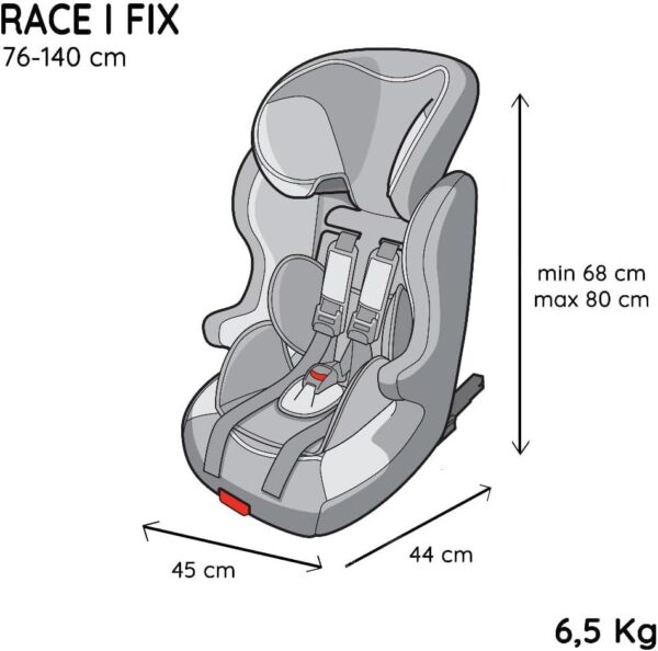 Seggiolino auto fissaggio isofix RACE I FIX 76-140 cm R129 i-Size - Per bambini dai 3 ai 10 anni - Poggiatesta regolabile in altezza - Base reclinabile - Fabbricazione francese
