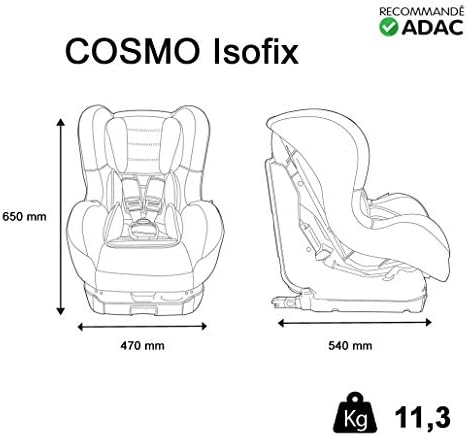Seggiolino auto NANIA ISOFIX COSMO - Gruppo 0/1 (0-18kg) - produzione francese 100% - protezioni laterali - Inclinabile (Noir)