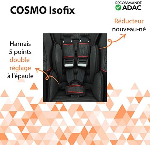 Seggiolino auto NANIA ISOFIX COSMO - Gruppo 0/1 (0-18kg) - produzione francese 100% - protezioni laterali - Inclinabile (Noir)