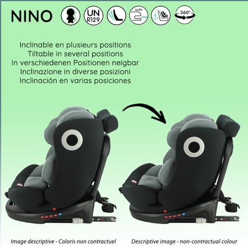 Migo - Seggiolino auto NINO girevole a 360° - R129 I-Size 40-150 cm - Dalla nascita fino a circa 12 anni - Gruppo 0+/1/2/3 - Attacchi Isofix - Protezioni laterali (Nino grigio)