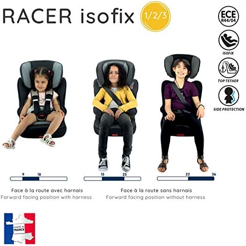 Seggiolino auto NANIA ISOFIX RACER- Gruppo 1/2/3 (9-36kg) - produzione francese 100% - protezioni laterali (Noir)