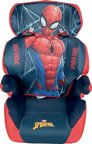 Seggiolino auto Spiderman, gruppo 2-3 (da 15 a 36 kg) bambino, con il supereroe uomo ragno, di colore rosso e blu