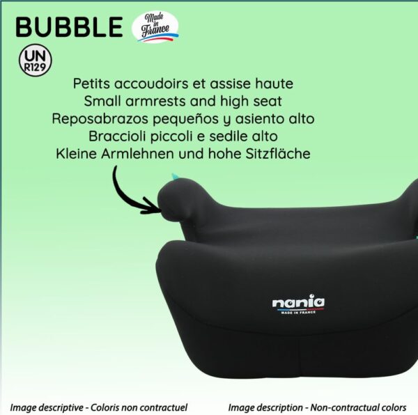 Nania - Seggiolino con cintura BUBBLE 126-150 cm R129 i-Size - Per bambini da 8 a 12 anni - Made in France - Con braccioli (bubble nero)