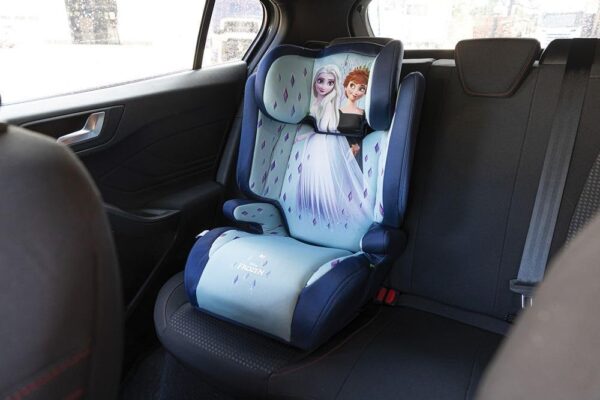 Disney Seggiolino auto Frozen per la sicurezza delle bambine con altezza da 100 a 150 cm con grafiche di Elsa e Anna su fondo azzurro