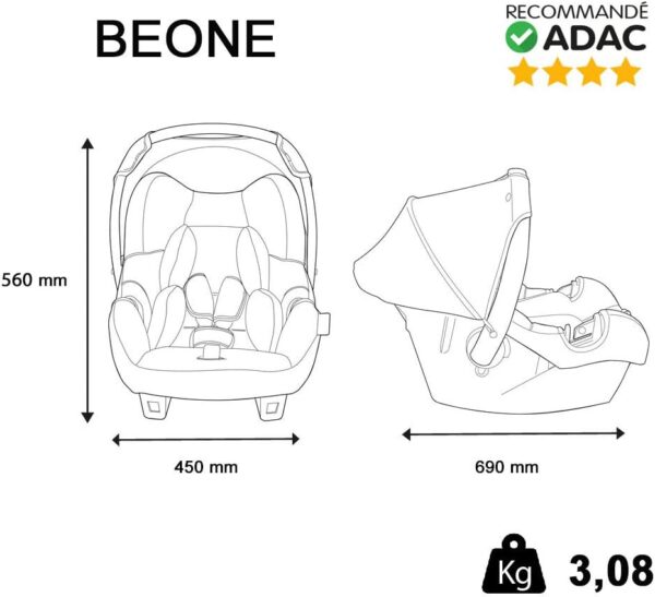 nania Seggiolino Auto BEONE - Gruppo 0+ (0-13kg) - Produzione Francese 100% - Protezioni Laterali - 4 Stelle Test tcs - Disney (Dumbo)