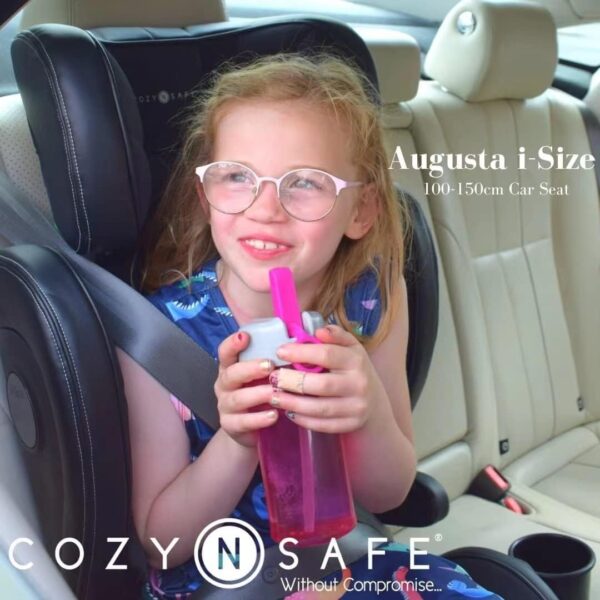 Cozy N Safe Augusta i-Size - Seggiolino auto per bambini, 100-150 cm, gruppo 2/3 (15-36 kg/4-12 anni) ISOFix, seggiolino regolabile ECE R129, protezione laterale, colore nero