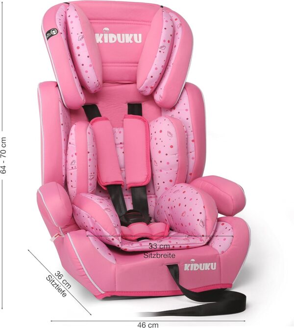 KIDUKU Seggiolino auto, cresce con il bambino, sedile, universale, approvato con la normativa ECE R44 / 04, 9-36 kg (1-12 anni), gruppo 1+2+3 (Rosa)