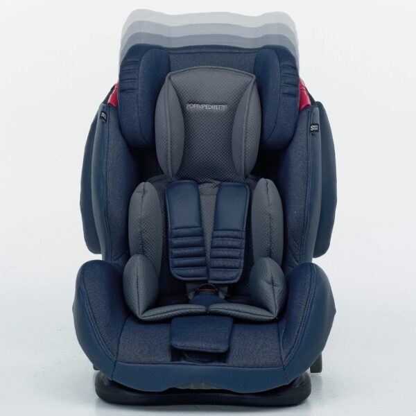 Foppapedretti Seggiolino Auto Isodinamyk, Gruppo 1/2/3 (9-36 Kg), per bambini da 9 mesi a 12 anni, Fissaggio Isofix, conforme ECE R44, Sistema Protezione Impatto Laterale, Jeans