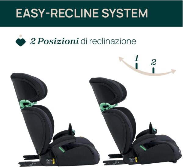 Chicco Quizy i-Size, Seggiolino Auto Bambini 3-12 Anni (100-150 cm), Facile da Installare con Sistema Isofix, Reclinabile, Regolabile in Altezza, con Braccioli Imbottiti e Seduta Confortevole, Nero