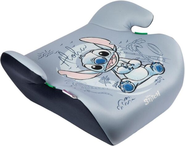 Disney Stitch Seggiolino Alzabimbo auto per la sicurezza dei bambini con altezza da 125 a 150 cm con grafica su fondo azzurro, alzatina per auto, rialzo, seduta per bambini