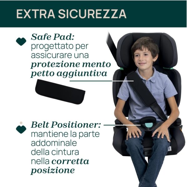 Chicco Quizy i-Size, Seggiolino Auto Bambini 3-12 Anni (100-150 cm), Facile da Installare con Sistema Isofix, Reclinabile, Regolabile in Altezza, con Braccioli Imbottiti e Seduta Confortevole, Nero