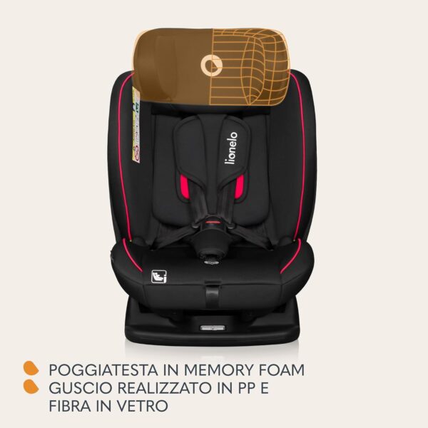 LIONELO ARRT I-SIZE Seggiolino Auto per Bambini 40-150 cm, Montaggio con Cinture di Sicurezza, Poggiatesta e Schienale Regolabili, Inserto Riduttore e Linguinale, Norma R129 i-Size