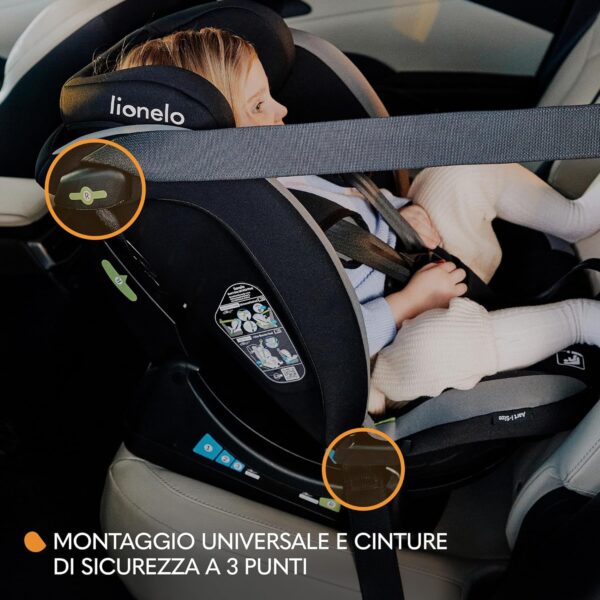 LIONELO ARRT I-SIZE Seggiolino Auto per Bambini 40-150 cm, Montaggio con Cinture di Sicurezza, Poggiatesta e Schienale Regolabili, Inserto Riduttore e Linguinale, Norma R129 i-Size