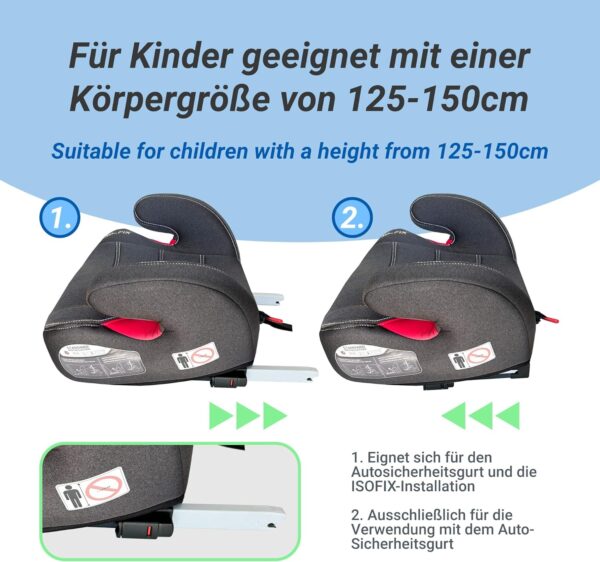 XOMAX XL-313 Seggiolino per bambini con ISOFIX e guida per cintura I cresce 15-36 kg, circa 3-12 anni, statura da 125 a 150 cm, gruppo 2/3 I, rivestimento rimovibile e lavabile, ECE R129 I, grigio