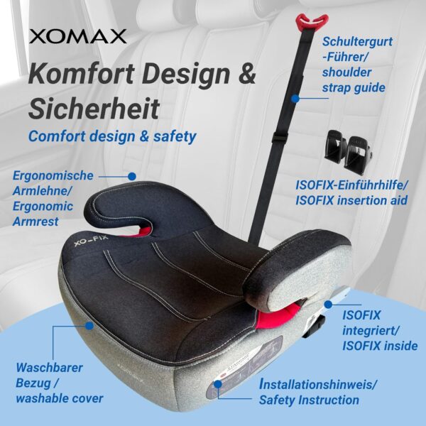 XOMAX XL-313 Seggiolino per bambini con ISOFIX e guida per cintura I crescente I 15-36 kg, circa 3-12 anni, statura da 125 a 150 cm, gruppo 2/3 I, rivestimento rimovibile e lavabile, ECE R129 I grigio