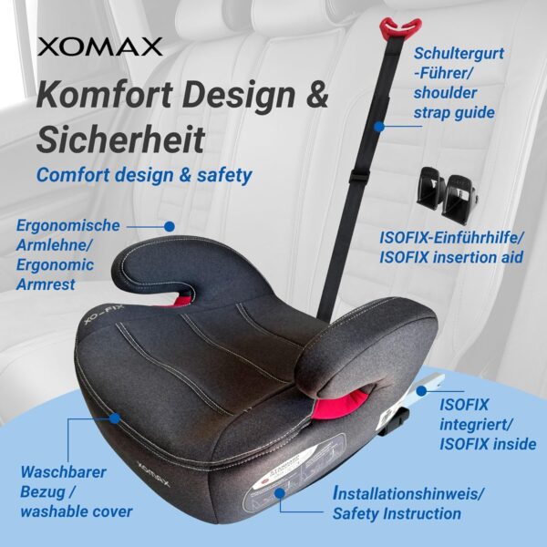 XOMAX XL-313 Seggiolino per bambini con ISOFIX e guida per cintura I cresce 15-36 kg, circa 3-12 anni, statura da 125 a 150 cm, gruppo 2/3 I, rivestimento rimovibile e lavabile, ECE R129 I, grigio