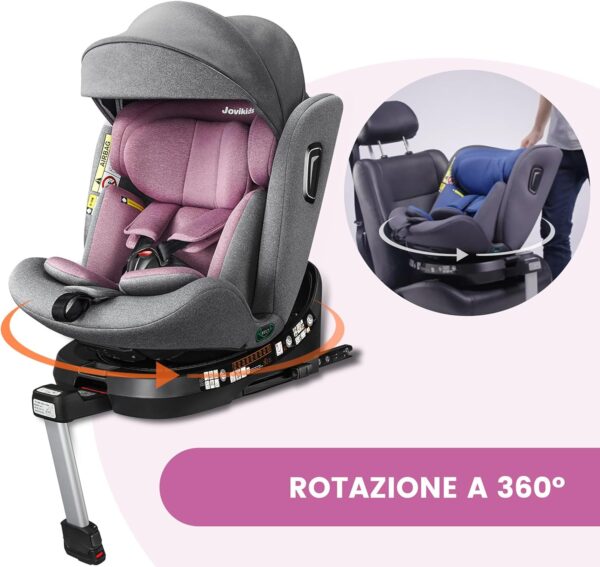 Jovikids i-Size Seggiolino Auto ISOFIX Girevole 360°Reclinabile - 40-150 cm ECE R129/E4, dalla Nascita a Circa 12 anni - ISOFIX, Piede di Supporto - rosa