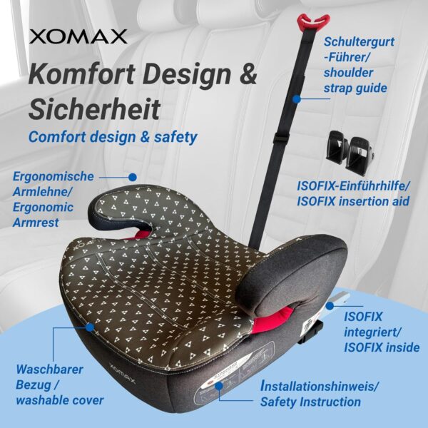 XOMAX XL-313 Seggiolino per bambini con ISOFIX e guida per cintura I cresce 15-36 kg, circa 3-12 anni, statura da 125 a 150 cm, gruppo 2/3 I, rivestimento rimovibile e lavabile, ECE R129 I