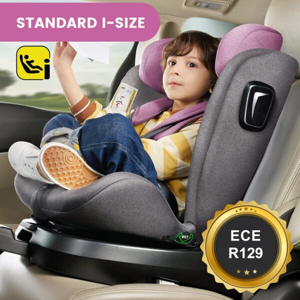 Jovikids i-Size Seggiolino Auto ISOFIX Girevole 360°Reclinabile - 40-150 cm ECE R129/E4, dalla Nascita a Circa 12 anni - ISOFIX, Piede di Supporto - rosa