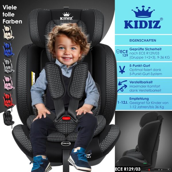 KIDIZ® Seggiolino auto per bambini Seggiolino per bambini | Seggiolino auto Guscio con sedile | 9 kg - 36 kg 1-12 anni | gruppo 1-2 -3 | universale | Classic Con Isofix