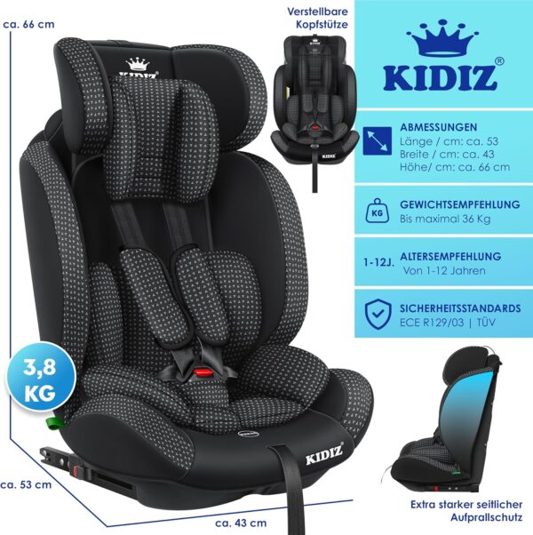 KIDIZ® Seggiolino auto per bambini Seggiolino per bambini | Seggiolino auto Guscio con sedile | 9 kg - 36 kg 1-12 anni | gruppo 1-2 -3 | universale | Classic Con Isofix