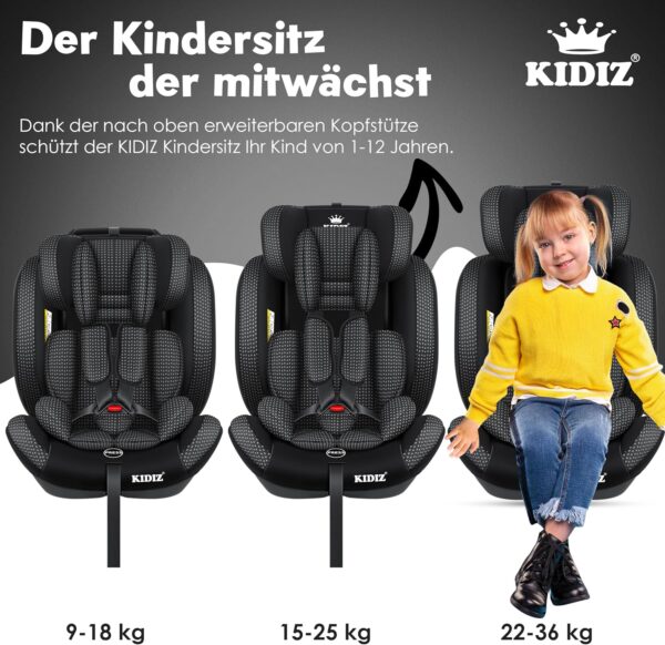 KIDIZ® Seggiolino auto per bambini Seggiolino per bambini | Seggiolino auto Guscio con sedile | 9 kg - 36 kg 1-12 anni | gruppo 1-2 -3 | universale | Classic Con Isofix