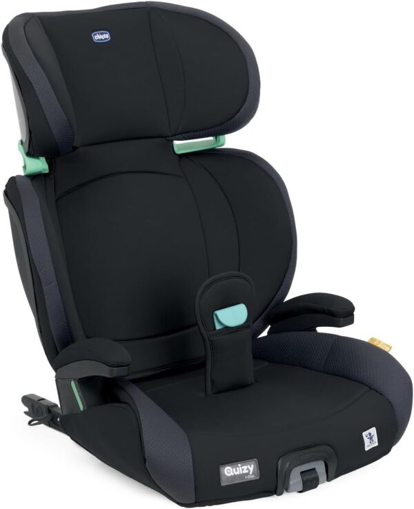 Chicco Quizy i-Size, Seggiolino Auto Bambini 3-12 Anni (100-150 cm), Facile da Installare con Sistema Isofix, Reclinabile, Regolabile in Altezza, con Braccioli Imbottiti e Seduta Confortevole, Nero