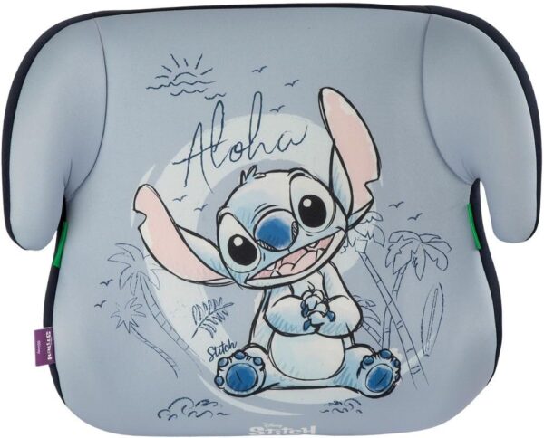 Disney Stitch Seggiolino Alzabimbo auto per la sicurezza dei bambini con altezza da 125 a 150 cm con grafica su fondo azzurro, alzatina per auto, rialzo, seduta per bambini