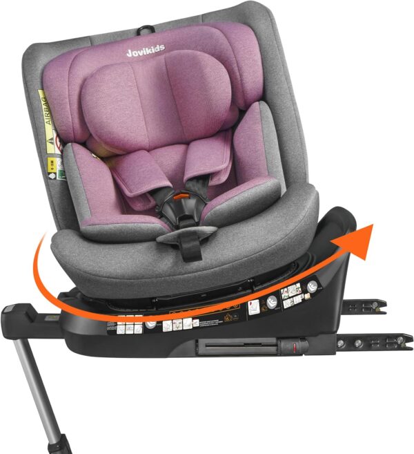 Jovikids i-Size Seggiolino Auto ISOFIX Girevole 360°Reclinabile - 40-150 cm ECE R129/E4, dalla Nascita a Circa 12 anni - ISOFIX, Piede di Supporto - rosa