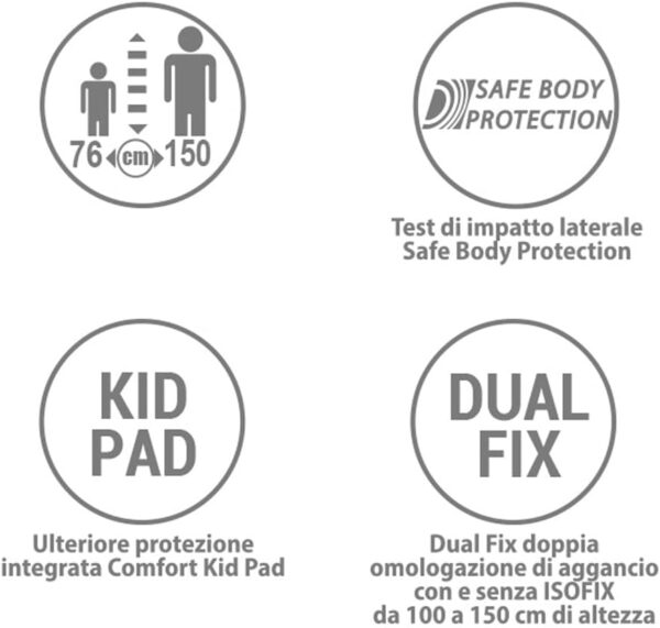 Foppapedretti Seggiolino Auto Tender I-Size da 76 e 150 cm di altezza, Test di impatto laterale Safe Body Protection, Doppia Omologazione (con e senza Isofix), Protezione Comfort Kid Pad, Silver