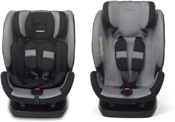 Foppapedretti Seggiolino Auto Reklino I-Size, per bambini da 76 a 150 cm di altezza, 15mesi-12 anni, conforme ECE R129, Fissaggio Dualfix (Isofix e non), Safe Body Protection, Comfort Kid Pad, Carbon