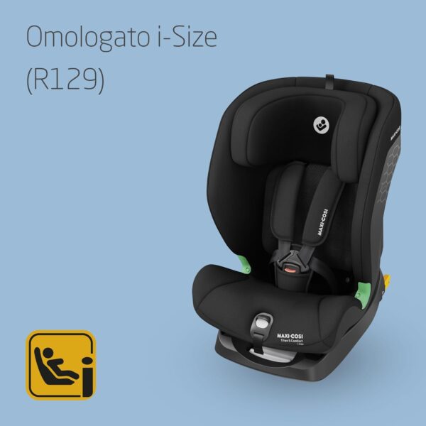 Maxi-Cosi Titan S Comfort i-Size, Tessuti Traspiranti, Seggiolino Auto ISOFIX, 15 mesi - 12 anni (76-150 cm), Seggiolino Auto Reclinabile 5 posizioni, 13 Posizioni Poggiatesta, G-CELL, Authentic Black