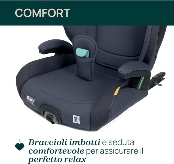 Chicco, Quizy i-Size, Seggiolino Auto Bambini 3-12 Anni (100-150 cm), Facile da Installare con Sistema Isofix, Reclinabile, Regolabile in Altezza, Braccioli Imbottiti e Seduta Confortevole, India Ink