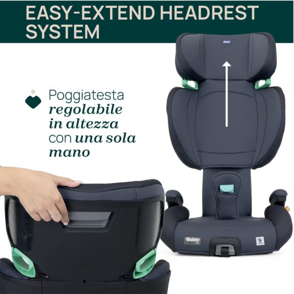 Chicco, Quizy i-Size, Seggiolino Auto Bambini 3-12 Anni (100-150 cm), Facile da Installare con Sistema Isofix, Reclinabile, Regolabile in Altezza, Braccioli Imbottiti e Seduta Confortevole, India Ink