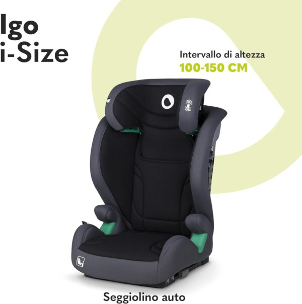 Lionelo IGO Seggiolino Auto Adattabile i-Size ISOFIX per Bambini 100-150cm Conforme all'Ultimo Standard R129 Sicurezza Tri-Guard, Cresce Insieme al Tuo Bambino con 13 Regolazioni, Comodo