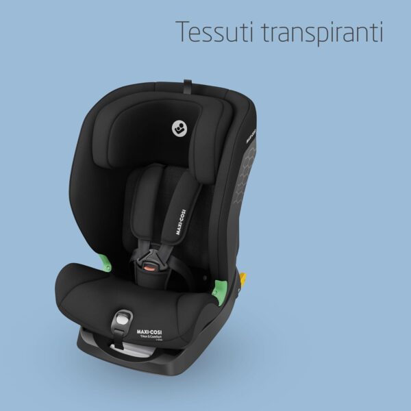 Maxi-Cosi Titan S Comfort i-Size, Tessuti Traspiranti, Seggiolino Auto ISOFIX, 15 mesi - 12 anni (76-150 cm), Seggiolino Auto Reclinabile 5 posizioni, 13 Posizioni Poggiatesta, G-CELL, Authentic Black